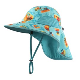LLmoway Kids Beach Hats Boys Wide Brim Sun Protection Play Beach Hat with Flap Strap Aqua 6-12Years