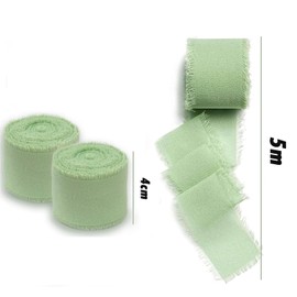 Ribbon 4 Rolls 4 cm x 5 m Chiffon Ribbon Green, Wide Satin Ribbon Fresh Green, Elegant Wedding Bouquet Sage Green Fabric Ribbon, Gift Ribbon Suitable for Party Celebration Decoration
