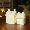 Fyne-Finds Warm LED House White Gloss Ceramic Hut Set Pair