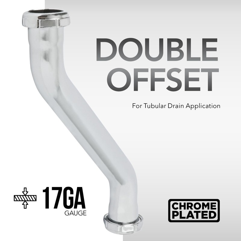 Highcraft 1-1/4” Double Offset Tube Chrome Plated Brass Double Offset