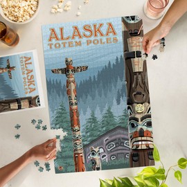 Lantern Press 1000 Piece Jigsaw Puzzle, Alaska, Saxman Totem Village