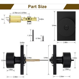 HOSOM Matte Black Door Knob, Privacy Door Knob with Lock, Keyless Interior Door Knob for Bedroom Bathroom, Rectangle Door Knob Door Handle Door Lock