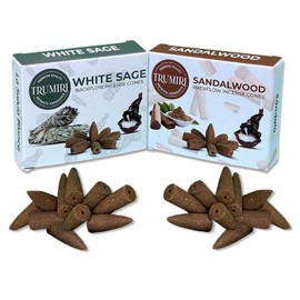 TRUMIRI Backflow Incense Cones - Combo Pack of 20 Incense Cones Waterfall - 10 White Sage + 10 Sandalwood - Incense Backflow Cones - Waterfall Incense Cones - Incense Waterfall Cones