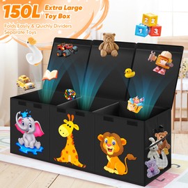 Mabahoo Extra Large Toy Box, Collapsible Storage Organizer with Lids, Cute Animals Toybox for Boys Girls, 40"x14"x16" Kids Toy Chest Sturdy Storage Boxes for Living Room Bedroom Playroom Nursery