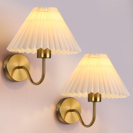 Dolymoly Gold Wall Sconces Sets of 2, Indoor Wall Light Fixtures with Fabric Lampshade, Pleated Fabric Wall Lamp Dresser Hardwired Lamp Wall Lighting Fixture for Bedroom Living Room Porch Dining Room