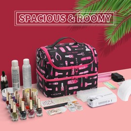 Nail Polish Organizer Case - Holds 45-90 Bottles & UV Nail Lamp, Nail Tech Organizers And Storage Bag for Nail Supplies & Manicure Kit & Pedicure Tools, Nail Technician Case (Cartoon Black, 45 Slots)