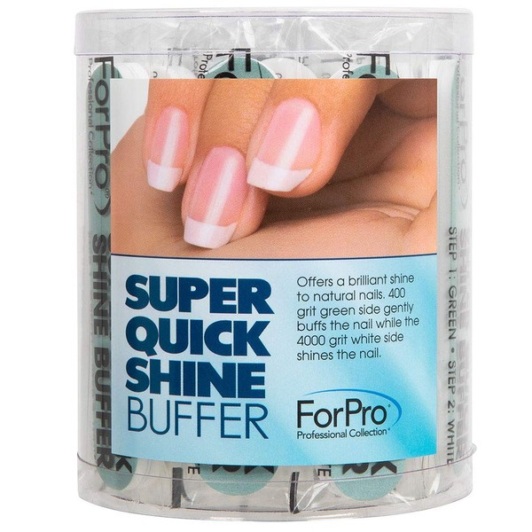 ForPro Professional Collection Super Quick Shine 2-Way Buffer, Green 400/White 4000 Grit, Double-Sided Manicure & Pedicure Nail Buffers, 3.5” L x .75” W, 25-Count