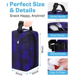 Neverwhy Small Insulated Snack Bag Lunch Box,Collapsible Reusable Small Lunch Bag with Snap Buckle Handle for Beach Travel Picnic,Starlit Sky 5-Can(3L)