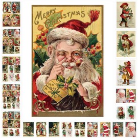Watersay 20 Pcs Decoupage Paper 8.3"x11.2" Christmas Winter Santa Kids with Gifts Decoupage Paper Pack Decoupage Paper Retro for Decoupage, Craft and Scrapbooking