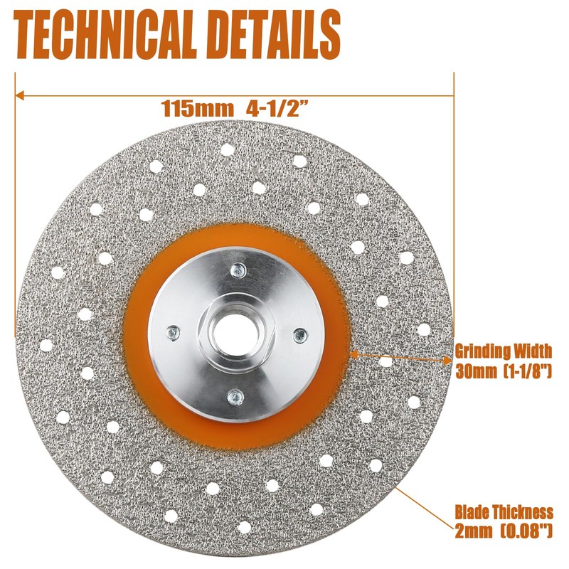 Vearter 4-1/2'' Vacuum Brazed Diamond Saw Blade, Grinding Disc Cutting