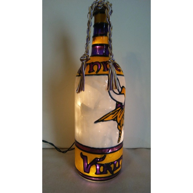 Minnesota Vikings Inspired Wine Bottle Lamp Hand Painted Lighted Stained