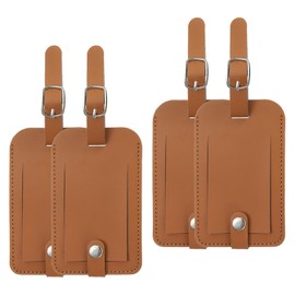 PATIKIL 4 Pack Luggage Bag Tags, PU Leather Suitcase Name Tags with Snap Travel Label Luggage Identifier Privacy Protection Travel Accessories, Brown