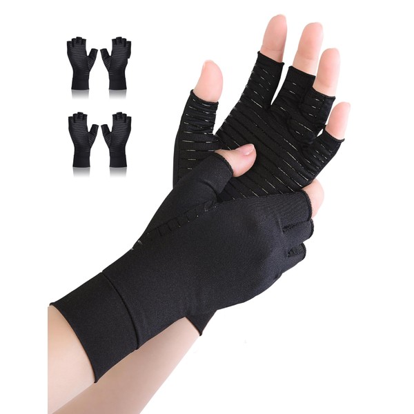 AovYoo 2 Pairs Copper Arthritis Compression Gloves Raynauds Gloves Rheumatoid Osteoarthritis Wrist Supports -Hand Pain Relief (M)