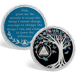 CHURYUML 18 Year Sobriety Coin Tree of Life Sobriety Chip Achievement Medallion AA Coins Butterfly Sober Token Sobriety Gifts for Women Men Alcoholics Anonymous Gift