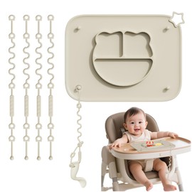 1 Pack Silicone Mat for Babies, Baby Placemat Built-in Suction Base and Equipped 4 Toy Straps & Anti-Peel Design, Activity Mat for Infants to Toddlers, Keeps Babies Essentials Off The Floor,Beige