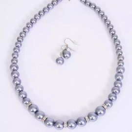 Ledty Lavish Co. Fashion Jewelry Womens Gray Pearl and Crystal Necklace Earrings Pearl Set Box