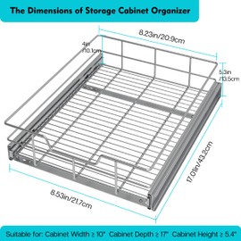 Pull Out Cabinet Organizer 9" W X 17" D, Slide Out Drawers For Kitchen Cabinets, Pull Out Drawers For Cabinets Capacity Heavy Duty Caddy, Cabinet Pull Out Shelves Chrome-Plated, Bathroom Pantry