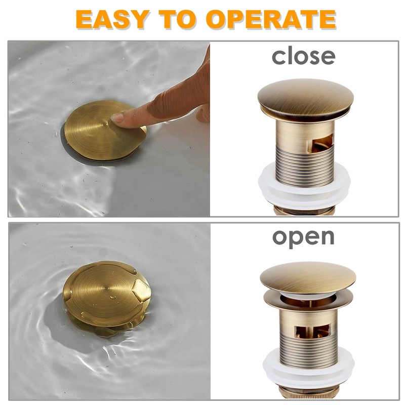 Pop Up Drain Stopper with Overflow, Beelee Bathroom Vanity Vessel