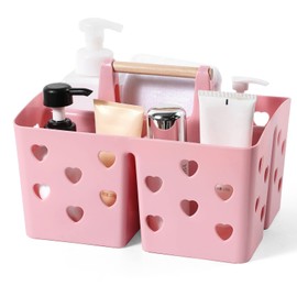Anyoifax Portable Shower Caddy Plastic Shower Basket Organizer Divided Bathroom Storage Cleanning Caddy Tote with Handle for College, Dorm Room, Kitchen, Pink