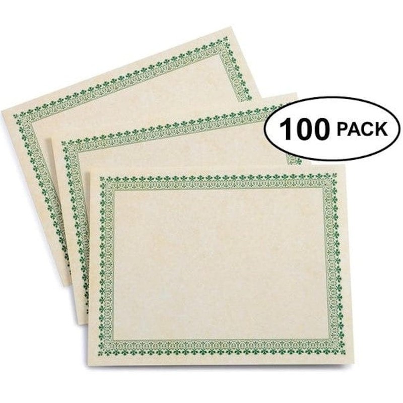 Green Border Paper Certificates - 100 CT