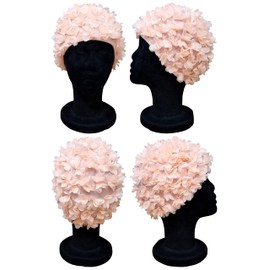 CHEX Women Floral Classic Retro 3D Floral Print Solid Color Elastic Vintage Swimming Cap One Size Adult (Light Peach)