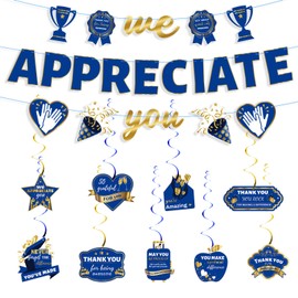 We Appreciate You Banner Decoration Set, Blue and Gold Staff Employee Recognition Thank You Banner for Employee Teacher Doctor Nurse Appreciation Party Decoration Supplies