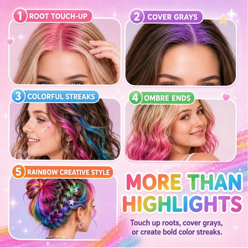 12 Colours Hair Chalk Set, Rainbow Colours, Washable Hair Chalk
