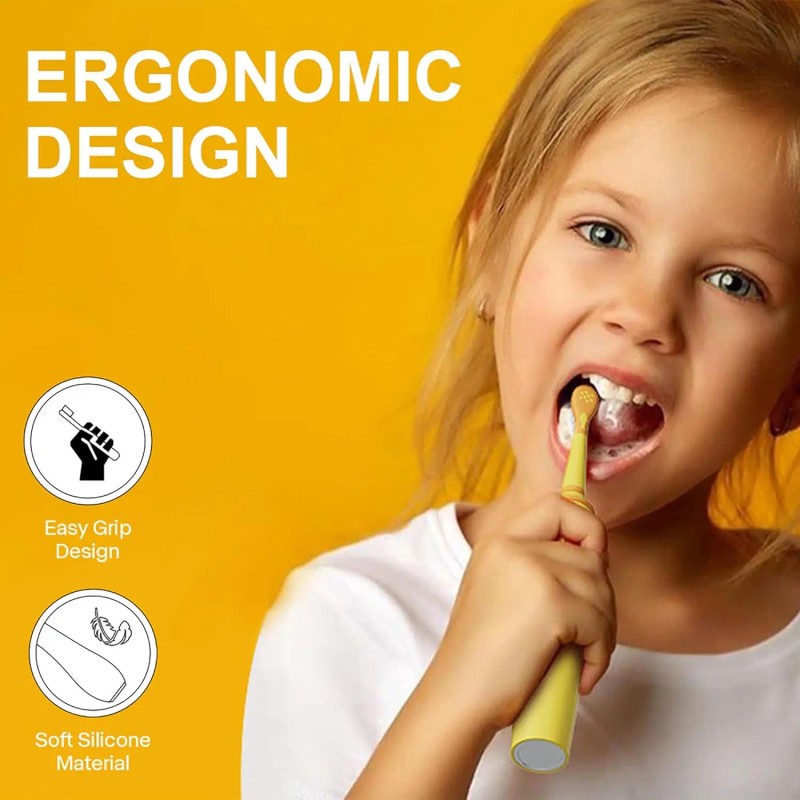 Ages 3-10 Kids Toddler Electric Toothbrush Extra Soft Silicone Bristles