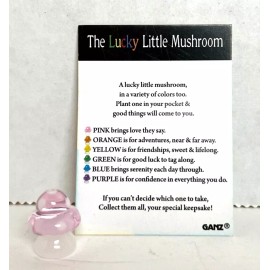 Ganz TINY Mini Glass "Lucky Little MUSHROOM" Figurine PINK Brings Love 5/8"