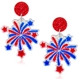 SKYFUN American Flag Earrings 4th of July Earrings for Women Acrylic Sparkly Fireworks Dangle Earrings USA Red White and Blue Earrings for Patriots Memorial Independence Day Jewelry Gift, Fireworks