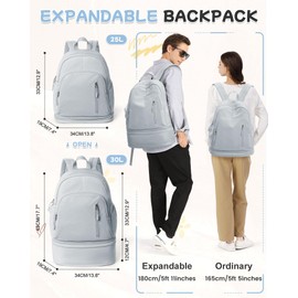 Gym Backpack for Women Men with Expandable Shoe Compartment, Mini Foldable Outdoor Weekender Hiking Bag Sports Backpack for Swimming Fitness Yoga Dancing, Blue