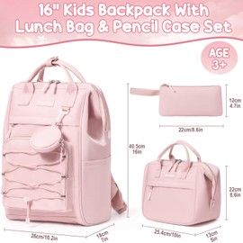 Fimibuke Backpack for School Girls, 4 PCS Waterproof Kids Backpacks with Lunch Box Pencil Case & Earphone Bag, Lightweight School BookBag Set for Teen Girl Travel Elementary Middle High School Student