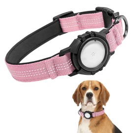 Upgraded AirTag Dog Collar, Reflective & Waterproof Adjustable Dog Collar, Secure Fit for Small Medium Large Dogs, Durable Nylon Pet Collar with Easy AirTag Holder for Real-Time Location (Pink M)