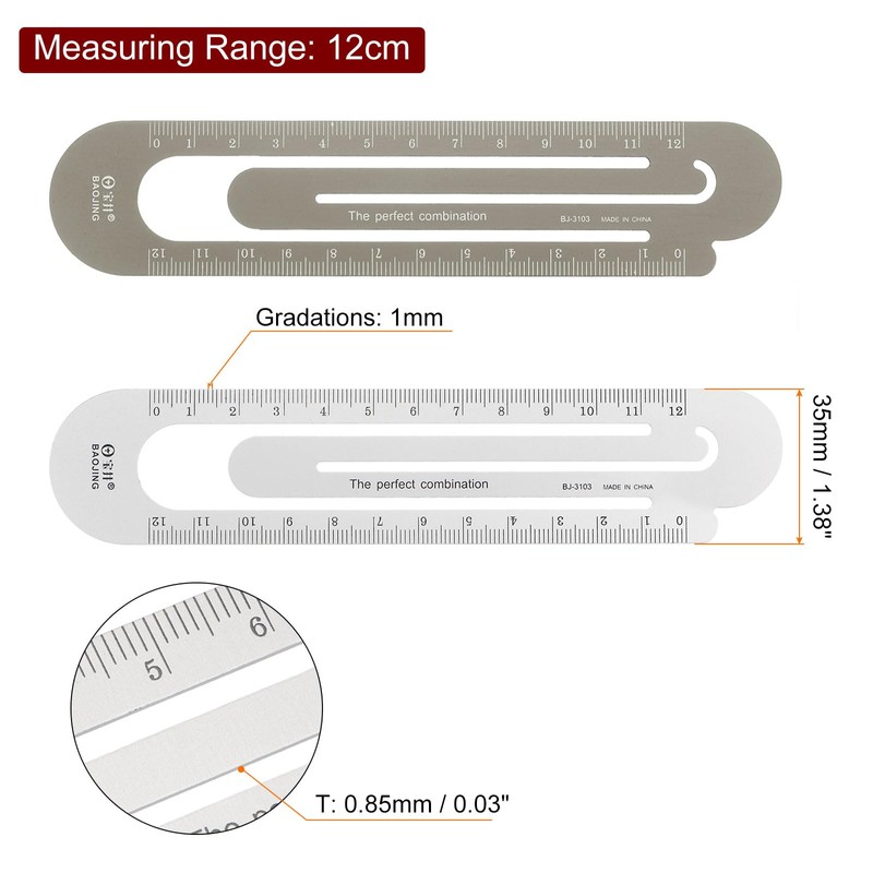 sourcing map Ruler 12 cm Metric Bookmark Clip Ruler Metal
