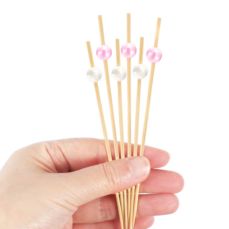 Blulu 200 Pieces Cocktail Picks 4.7 Inch Fruit Sticks Pearl