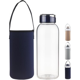 SHOW INGENUITY 48 oz Borosilicate Glass Water Bottle BPA Free Reusable Glass Drinking Bottle with Neoprene and Stainless steel Lid
