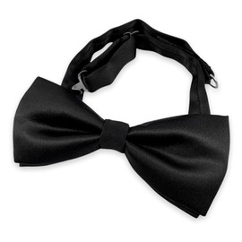 New Rochelle – Corbata de Moño, Pajarita de Satín, Preatado con Cinta de Cuello Ajustable y Diseño Elegante Liso Solido (Negro)