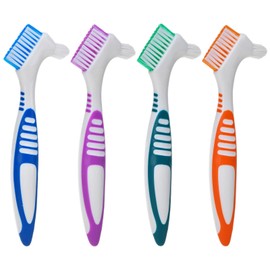 4 Stück Doppelseitige Prothesenbürsten – Mehrschichtige Borsten für gründliche Reinigung falscher Zähne (4 Farben)