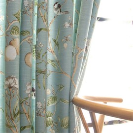 Vintage Birds Curtains 84 Inches Length Farmhouse Linen Blend Curtain Panels for Patio Door Grommet Half Light Blocking Country Style Floral Print Drapes for Home Decor 1 Panel W55 X L84 Inch