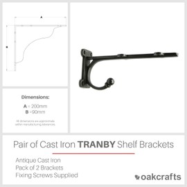 Oakcrafts - Shelf Bracket Hook TRANBY Antique Iron 6" / 150mm - Pair of Brackets