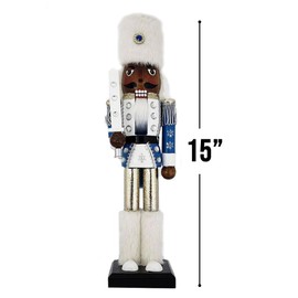 Nutcracker Ballet Gifts, Soldier Nutcracker Christmas Ornaments, African American Wooden Figure Decoration with White and Blue Uniform for Holiday Home Decor, Ideal Xmas Ornament, Large, 15 Inch