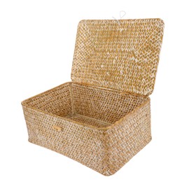 STOBAZA Bamboo Storage Boxes Lids Seagrass Wicker Baskets under Bed Storage Organizers Laundry Hamper Lid