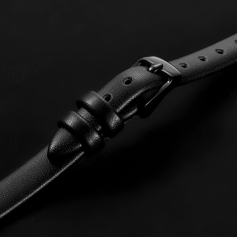 sourcing map Black Genuine Leather Band 12mm Width, Flat Thin