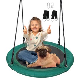 JUNGLE WELL RPET Saucer Swing - 40 Inches Tree Swing for Kids & Adults, Heavy-Duty 700lbs Capacity, Eco-Friendly Hanging Bird Nest Seat for Indoor/Outdoor Play (Racing Green)