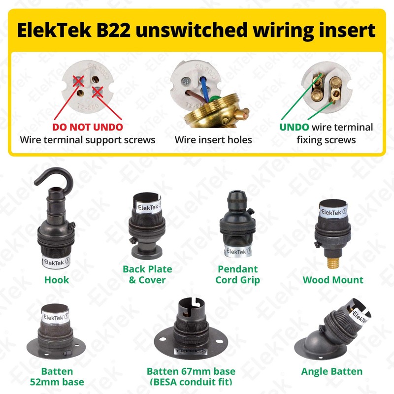 ElekTek Unswitched Lamp Holder B22 BC Bayonet Cap with Shade