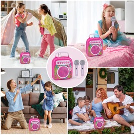 Mini Karaoke Machine for Girls Portable Karaoke Machine with 2 Microphones Pink Birthday Gift Toys for 4-10 Years Old Girls Karaoke Machine for Kids