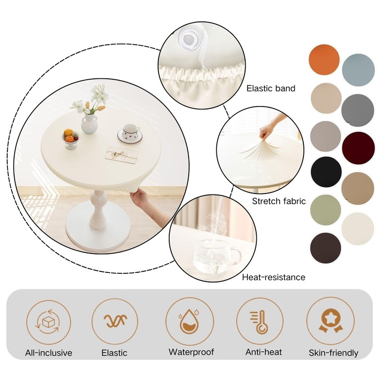 MOJOHOMR Faux Leather Elastic Round Fitted Tablecloth Waterproof Oil Proof