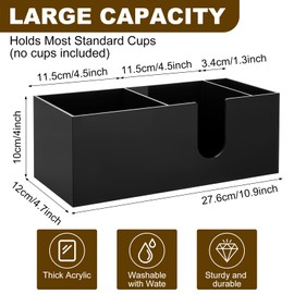 Fiwochic 2 Pcs Acrylic Coffee Cup Holder with 3 Compartments Coffee Cup Dispenser for Countertop Plastic Lid Holder Station Pod Organizer Accessories for Kitchen Bar Shop Farmhouse Table(Black)