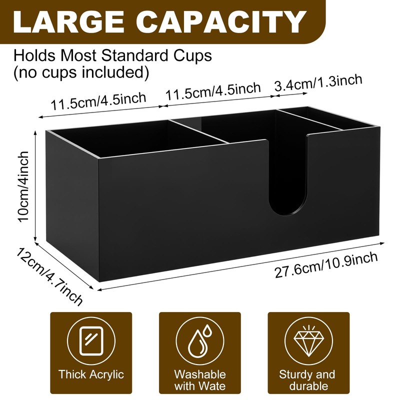 Fiwochic 2 Pcs Acrylic Coffee Cup Holder with 3 Compartments