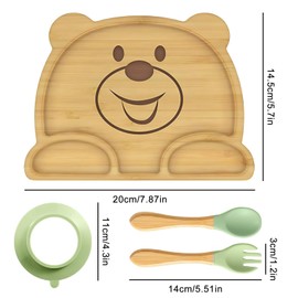 WIYETY Bamboo Baby Plate with Suction Cup: Non-Slip Baby Plate with Spoon and Fork, Practical Complementary Food Baby Accessories, Children's Crockery Set, Baby Crockery Set, Perfect for the Learning